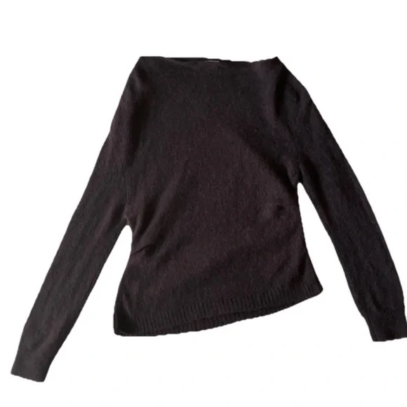 A.L.C Freya Off One Shoulder Asymmetrical Alpaca Blend Sweater Dark Umber Brown - Picture 4 of 9